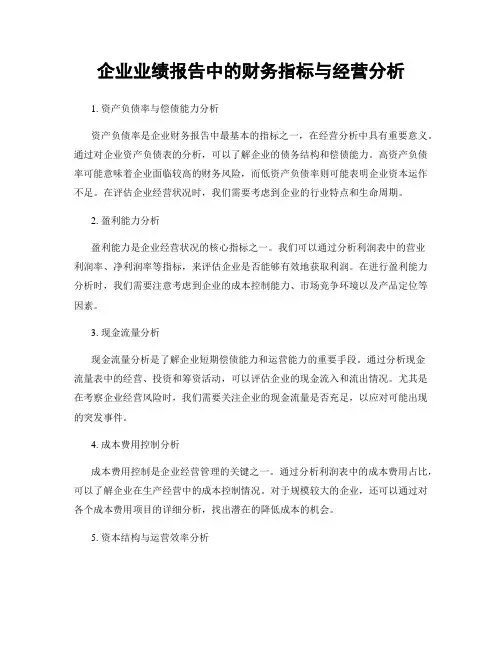 企业业绩报告中的财务指标与经营分析