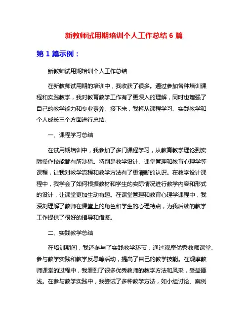 新教师试用期培训个人工作总结6篇