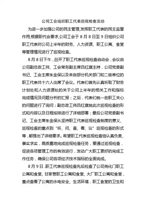 公司工会组织职工代表巡视检查活动