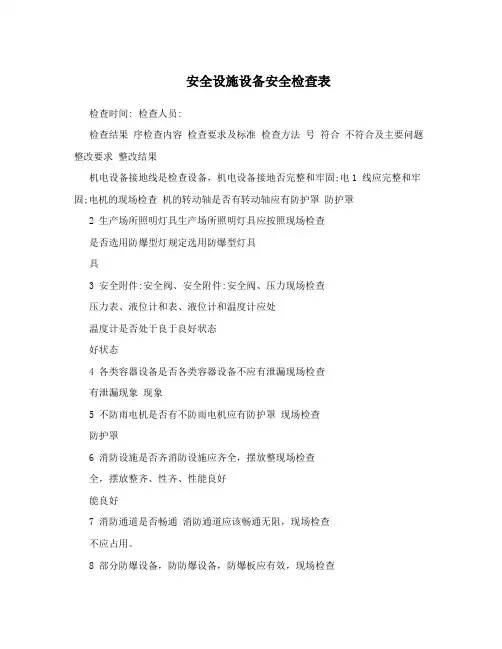 安全设施设备安全检查表