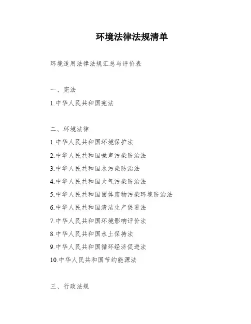 环境法律法规清单