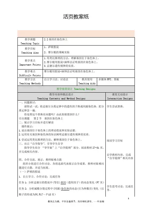 2.2基因在染色体上 - 教案