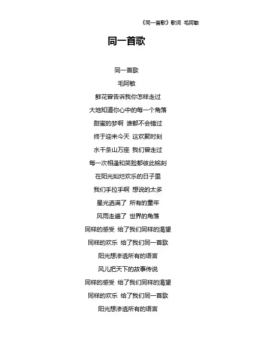 《同一首歌》歌词 毛阿敏