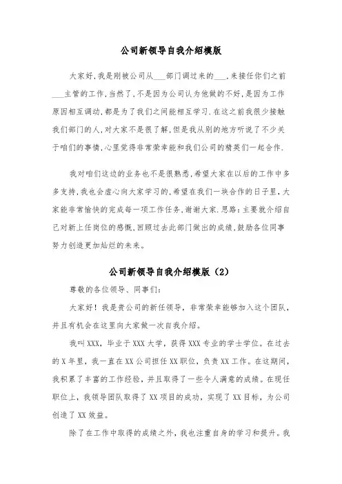 公司新领导自我介绍模版（2篇）