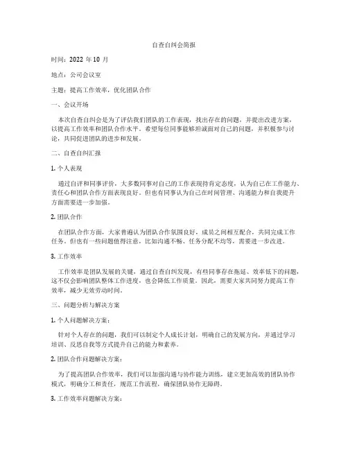 自查自纠会简报