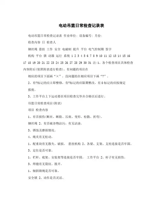 电动吊篮日常检查记录表