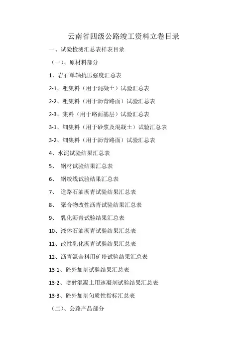 云南省四级公路竣工资料立卷目录