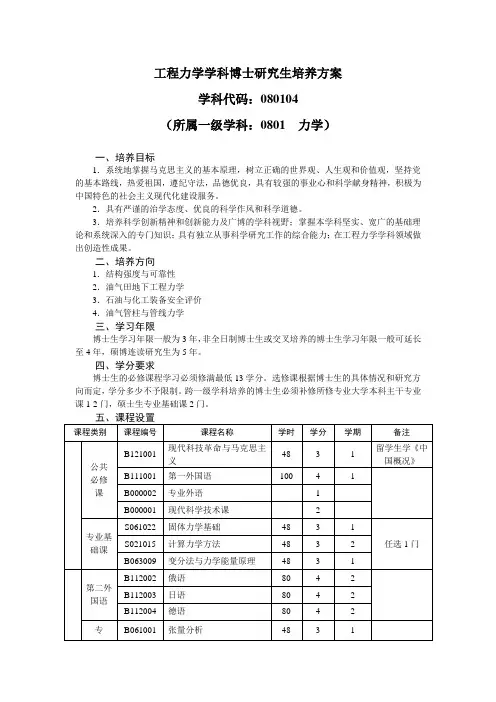 工程力学学科博士研究生培养方案.