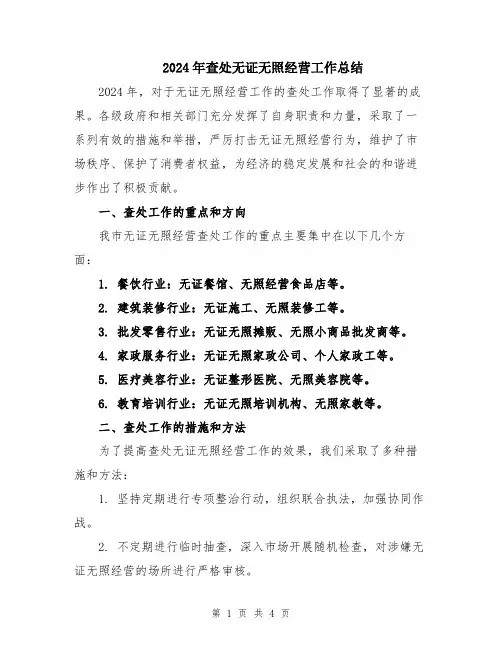 2024年查处无证无照经营工作总结