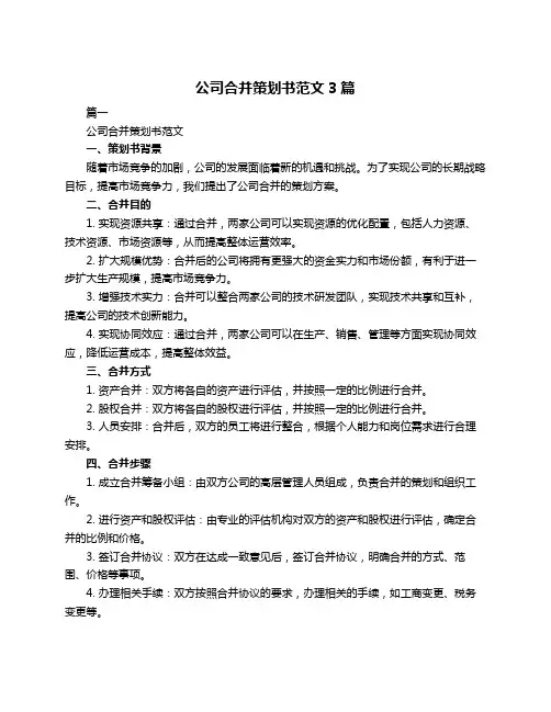公司合并策划书范文3篇