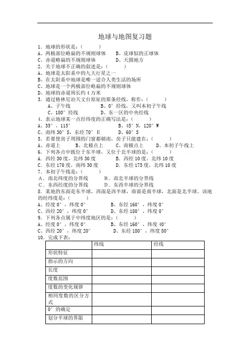 地球和地图检测卷