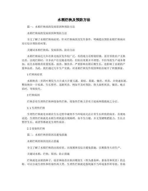 水稻烂秧及预防方法
