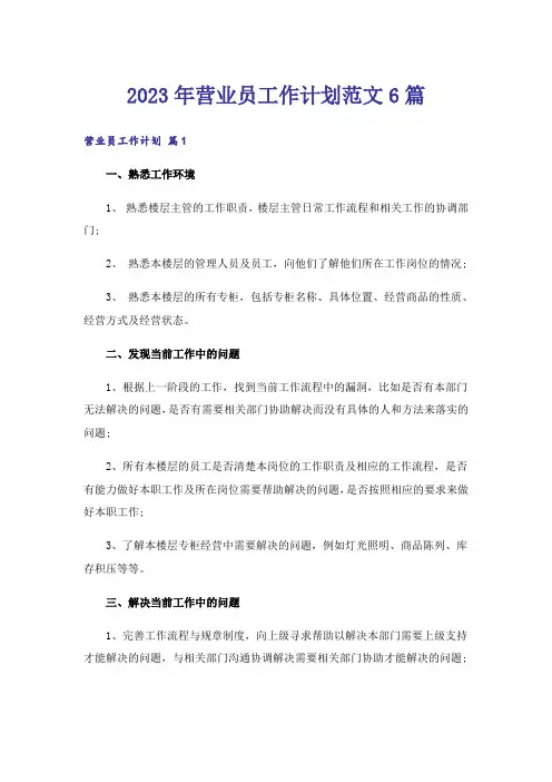 2023年营业员工作计划范文6篇
