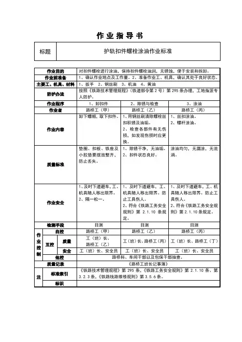 铁路护轨扣件螺栓涂油作业标准