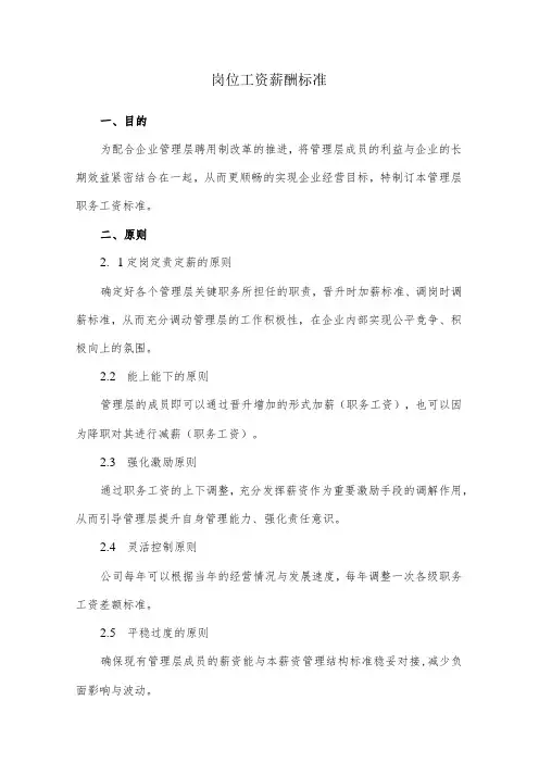 岗位工资薪酬标准