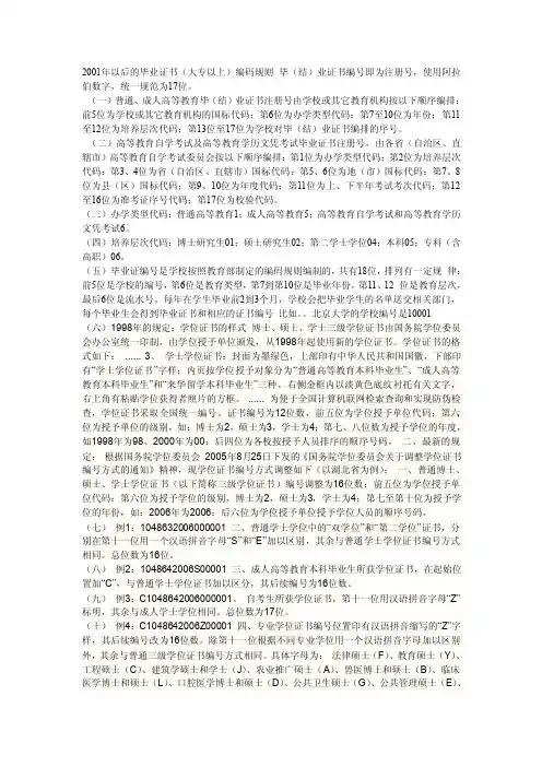 毕业证书（大专以上）编码