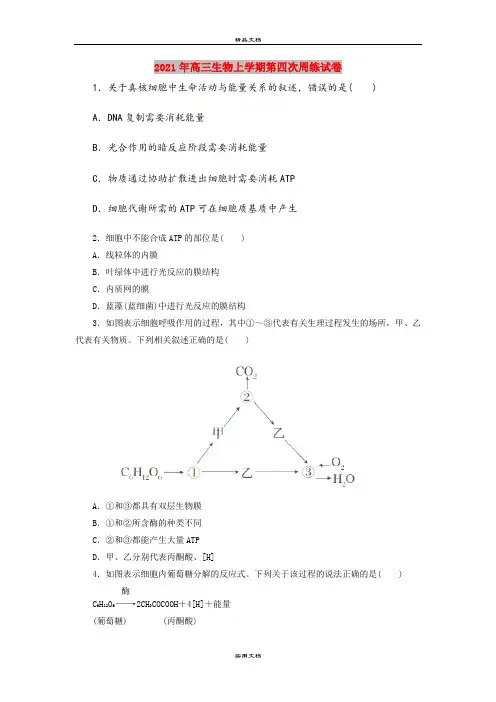 2021年高三生物上学期第四次周练试卷