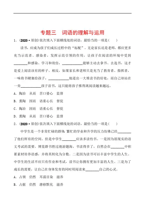 2020河南中考语文精准大一轮复习(课件+精练)：专题三 词语的理解与运用