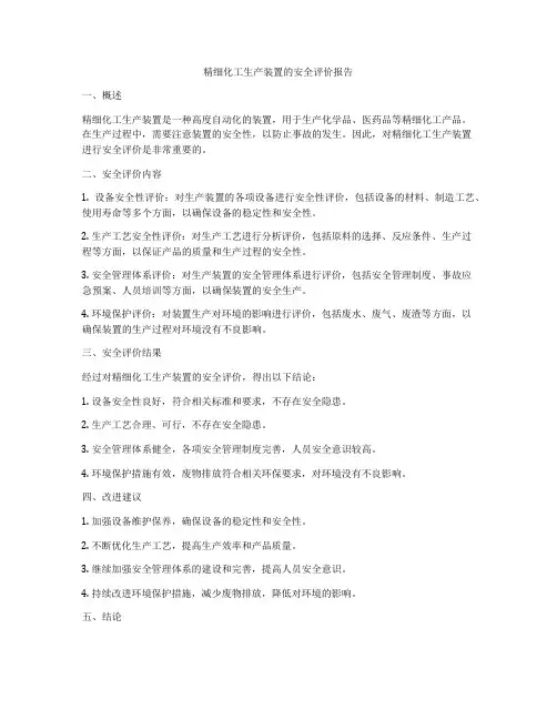 精细化工生产装置的安全评价报告