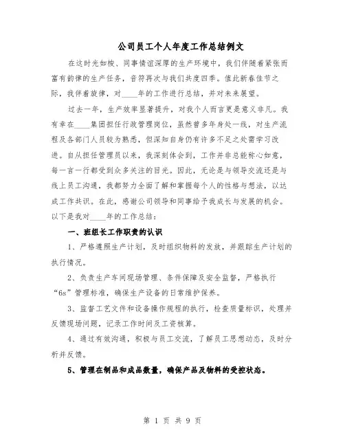 公司员工个人年度工作总结例文（5篇）