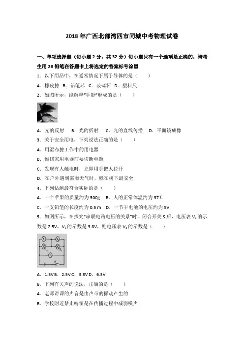 2018年广西北部湾四市同城中考物理试卷