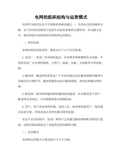 电网的组织结构与运营模式