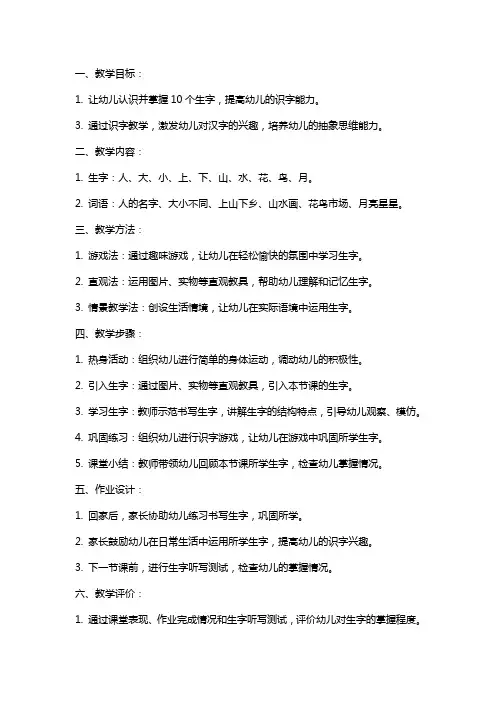 幼儿园大班教案《认字》