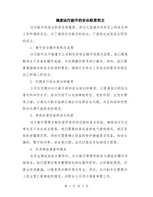 调度运行副手的安全职责范文