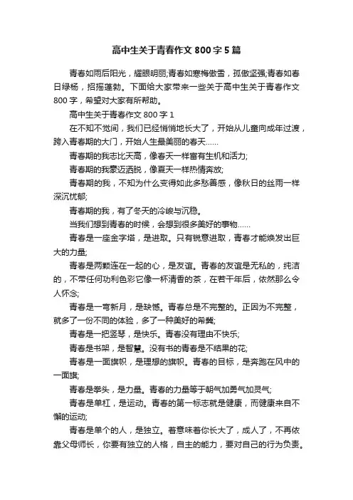 高中生关于青春作文800字5篇