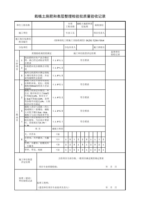 栽植土施肥和表层整理检验批《园林绿化工程施工及验收规范》DGJ32TJ201-2016质量验收记录