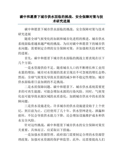 碳中和愿景下城市供水面临的挑战、安全保障对策与技术研究进展