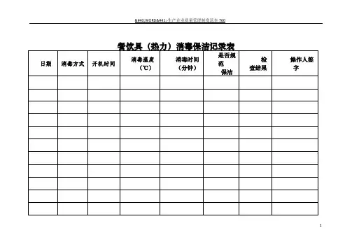 10餐饮具消毒保洁记录表模版