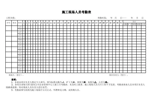 项目管理人员考勤表(免费)