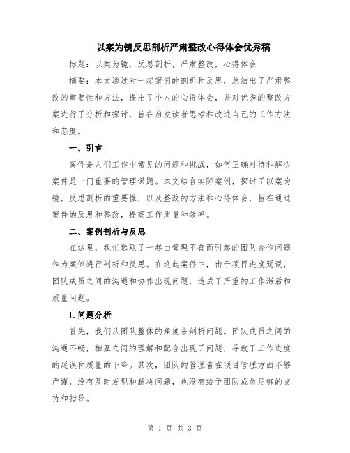 以案为镜反思剖析严肃整改心得体会优秀稿