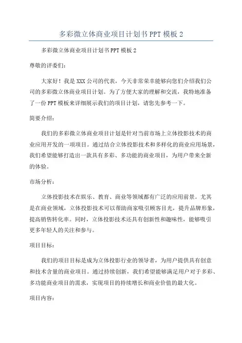 多彩微立体商业项目计划书PPT模板2