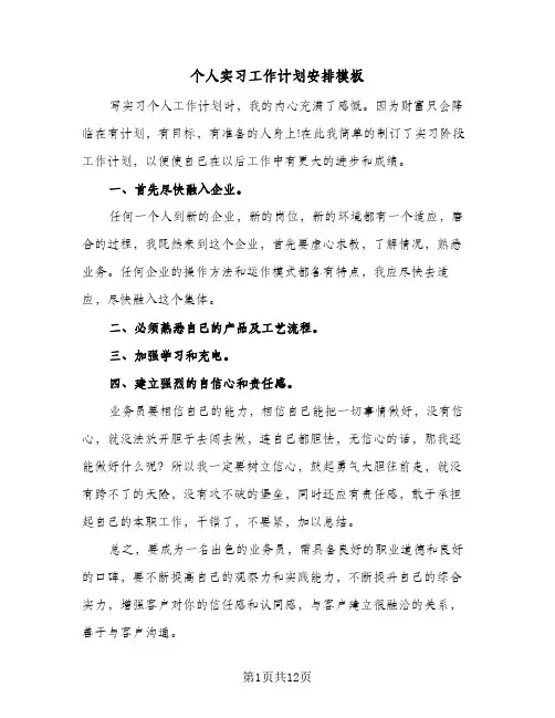 个人实习工作计划安排模板（五篇）