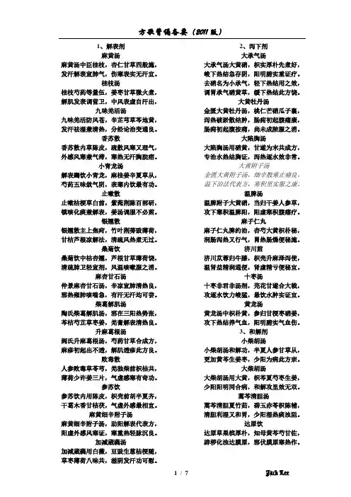 2012中医执业医师笔试考试——方剂学