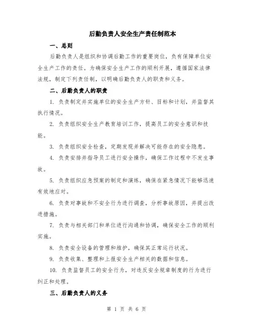 后勤负责人安全生产责任制范本（2篇）