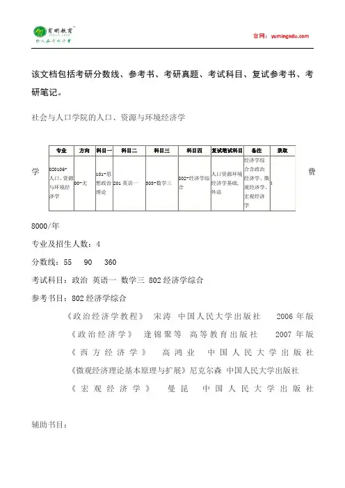 2015年中国人民大学人口资源与环境考研真题汇总1