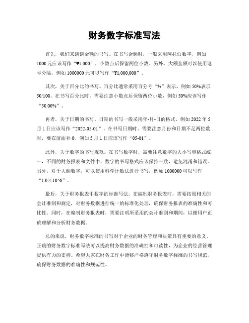 财务数字标准写法