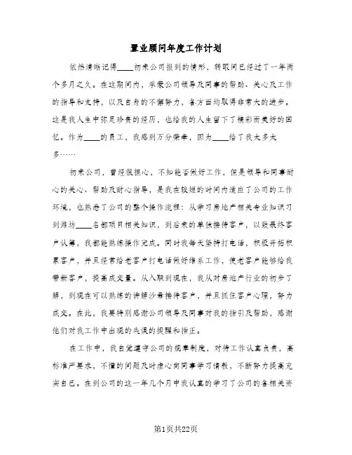 置业顾问年度工作计划(8篇)
