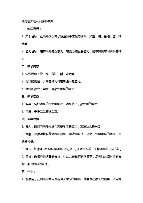 幼儿园大班认识调料教案