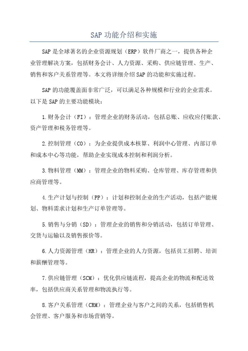 SAP功能介绍和实施