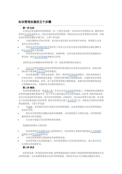 知识管理实施的五个步骤