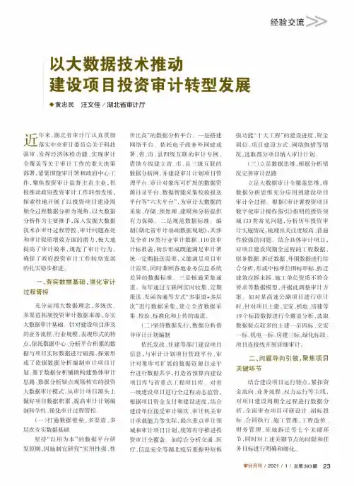 以大数据技术推动建设项目投资审计转型发展