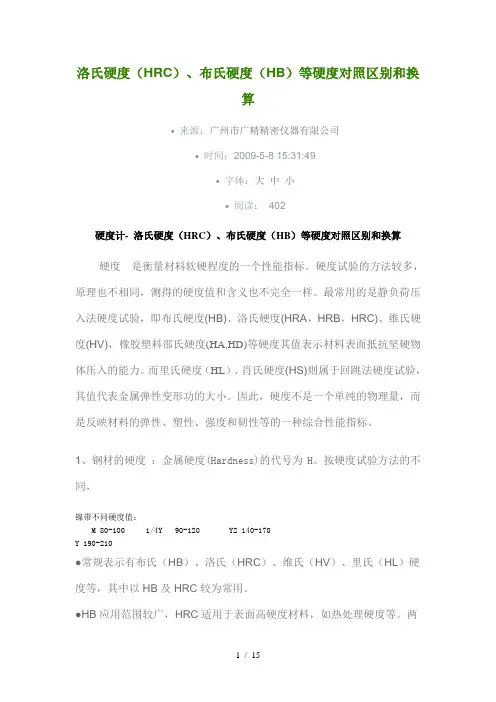 布氏硬度、洛氏硬度和维氏硬度的对照区别和换算