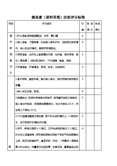 胰岛素注射考核标准