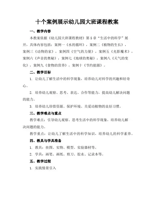 十个案例展示幼儿园大班生成课程教案