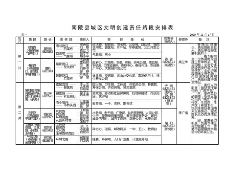 南陵城区文明创建责任路段安排表