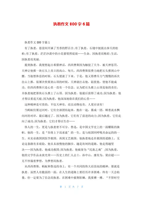执着作文800字6篇